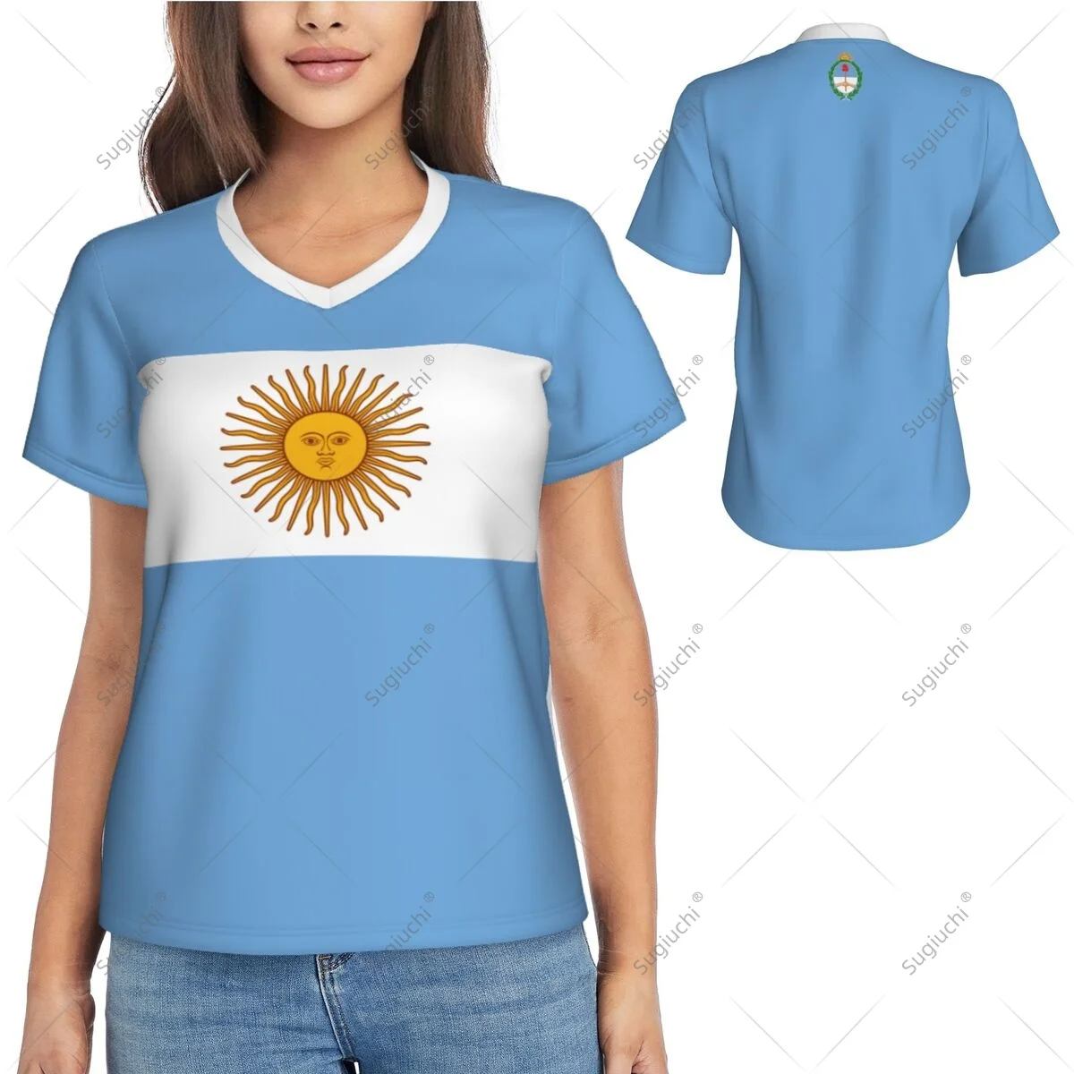 Argentina Flag Shirts Women Patriotic Tee Tops V-Neck Short Sleeve Summer Soft Breathable Lady Y2k T-Shirt