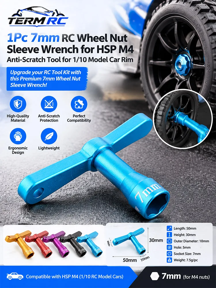 1Pc 7mm RC Wheel Nut Sleeve Wrench for HSP M4 Anti-Scratch Tool for 1/10 Model Car Rim