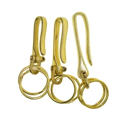 3 sizes Fine Solid raw brass Creative simple Japanese fishhook U hook D screw lock shackle Keychain 32mm split keyRing EDC Gift