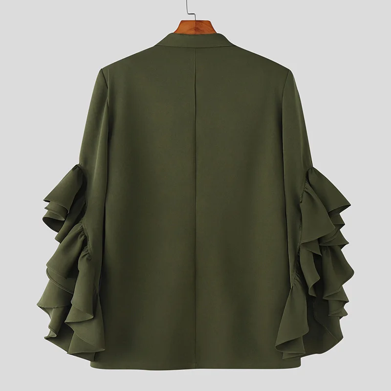 INCERUN الرجال السترة بلون التلبيب كشكش كم بدلة رجالية غير رسمية الشارع الشهير فضفاض 2025 شخصية أنيقة موضة رقيقة معاطف