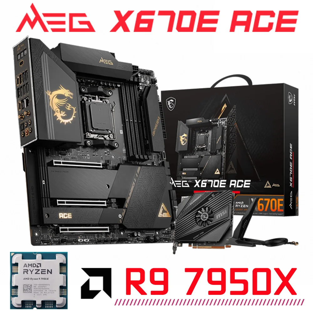 MSI MEG X670E ACE Motherboard AMD X670 AM5 Supports With AMD Ryzen 7000 Series R9 7950X Processor DDR5 AMD Ryzen R9 7950X Suit