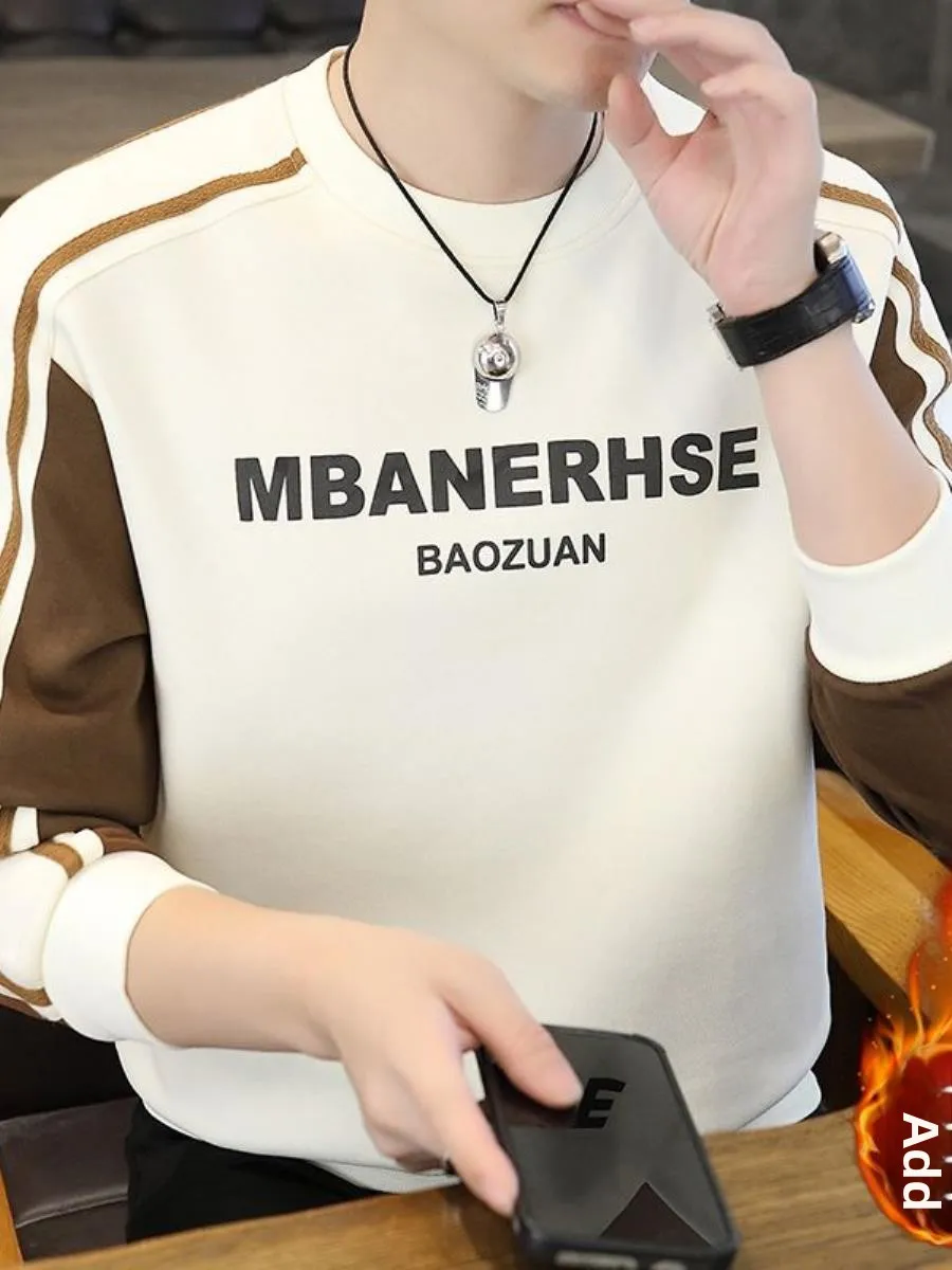 

Мужской утепленный свитшот с круглым вырезом и длинными рукавами, на флисовой подкладке, с вышивкой, повседневный, комфортный, зимний топ