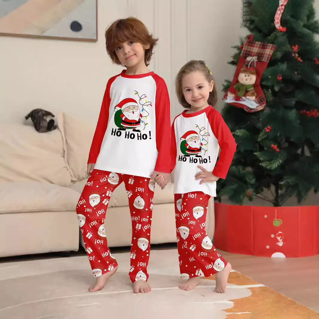 

European and American cross-border Santa Claus letter cartoon Christmas parent-child wear printed home wear and pajamas