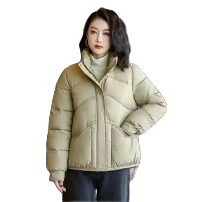 

Winter Short Down Cotton Jacket Women 2023 New Loose Stand-Up Collar Coat Pure Colour Outerwear Fashion Pocket Parka Overcoat