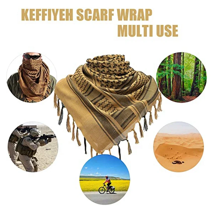 Scarf Military Shemagh Tactical Desert Keffiyeh Head Neck Scarf Arab Wrap with Tassel, for Women and Men, 43x43 inches