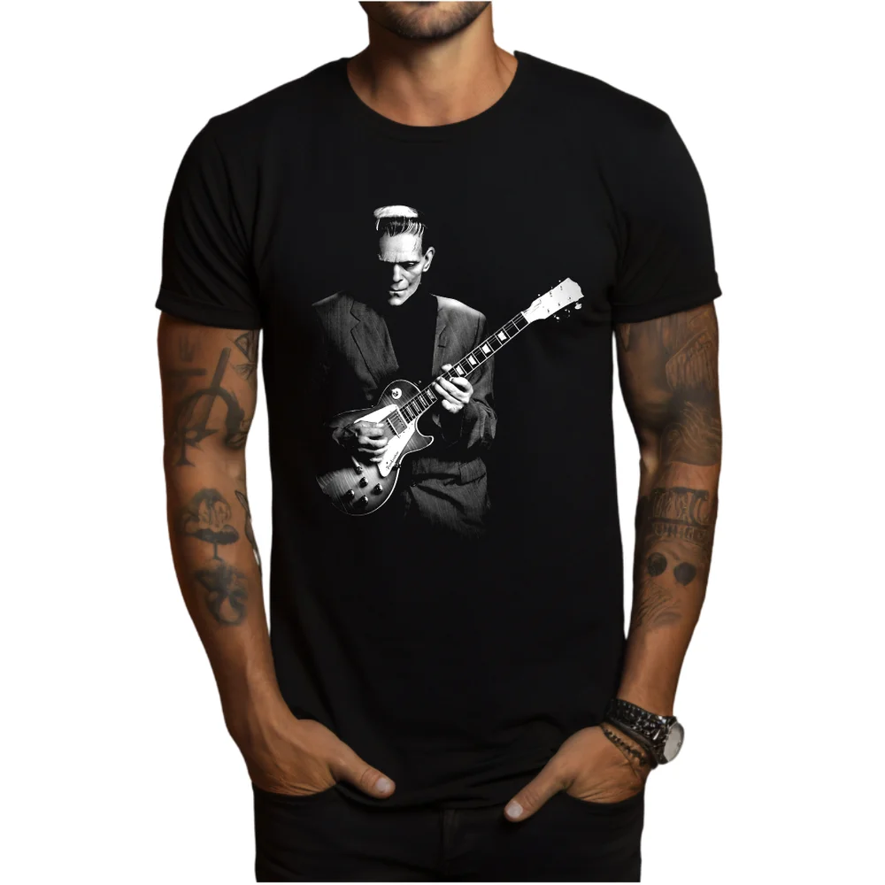 Frankenstein Playing Electric Guitar Horror T-Shirt Black