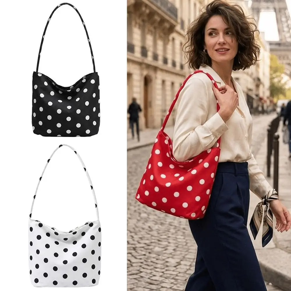 New Oxford Shoulder Bag Large Capacity Polka Dot Tote Bag Commuting Waterproof Underarm Handbag Girl