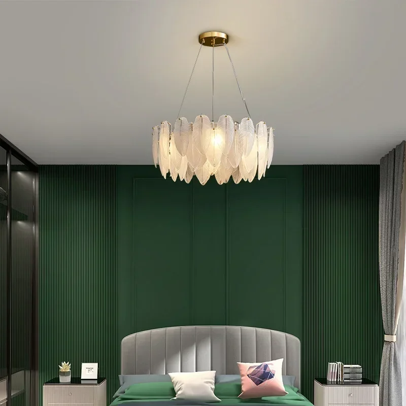 LED Art Deco Postmodern White Glass Goose Feather Designer Chandelier Lighting Lustre Suspension Luminaire Lampen For Foyer