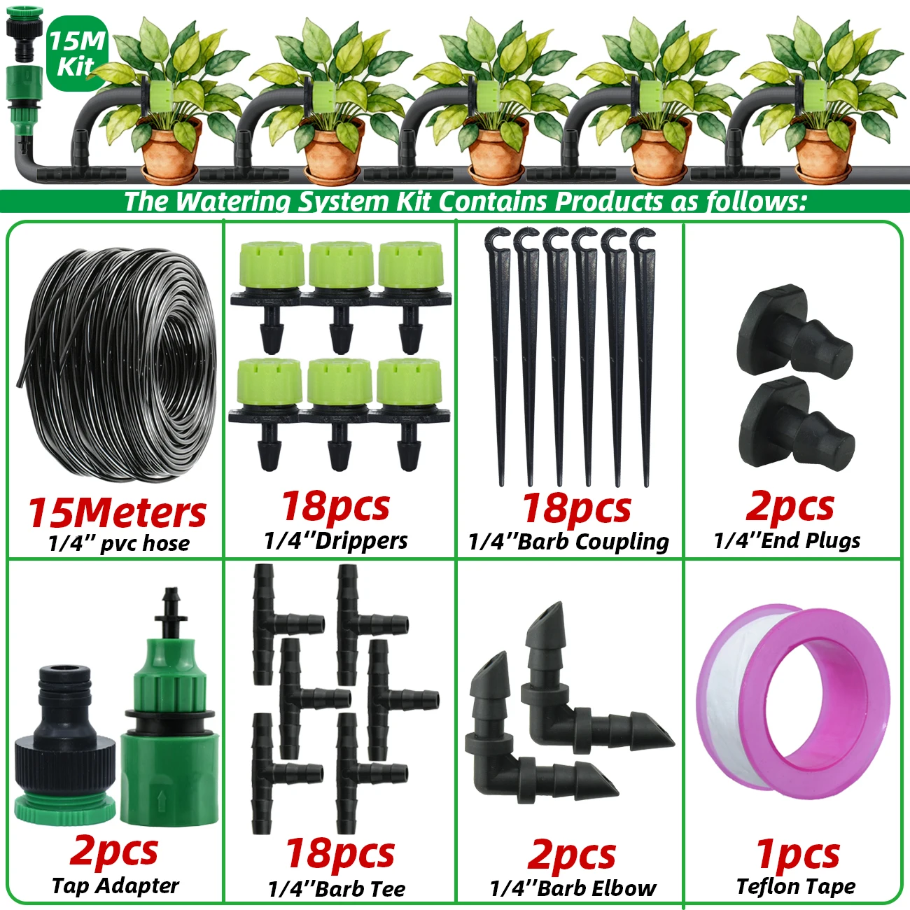 5-30M Tuin 1/4 ''Slang Druppelirrigatie Kit Automatisch Besproeiingssysteem Verstelbare Draagbare Waterbesparende Kasplant bloem