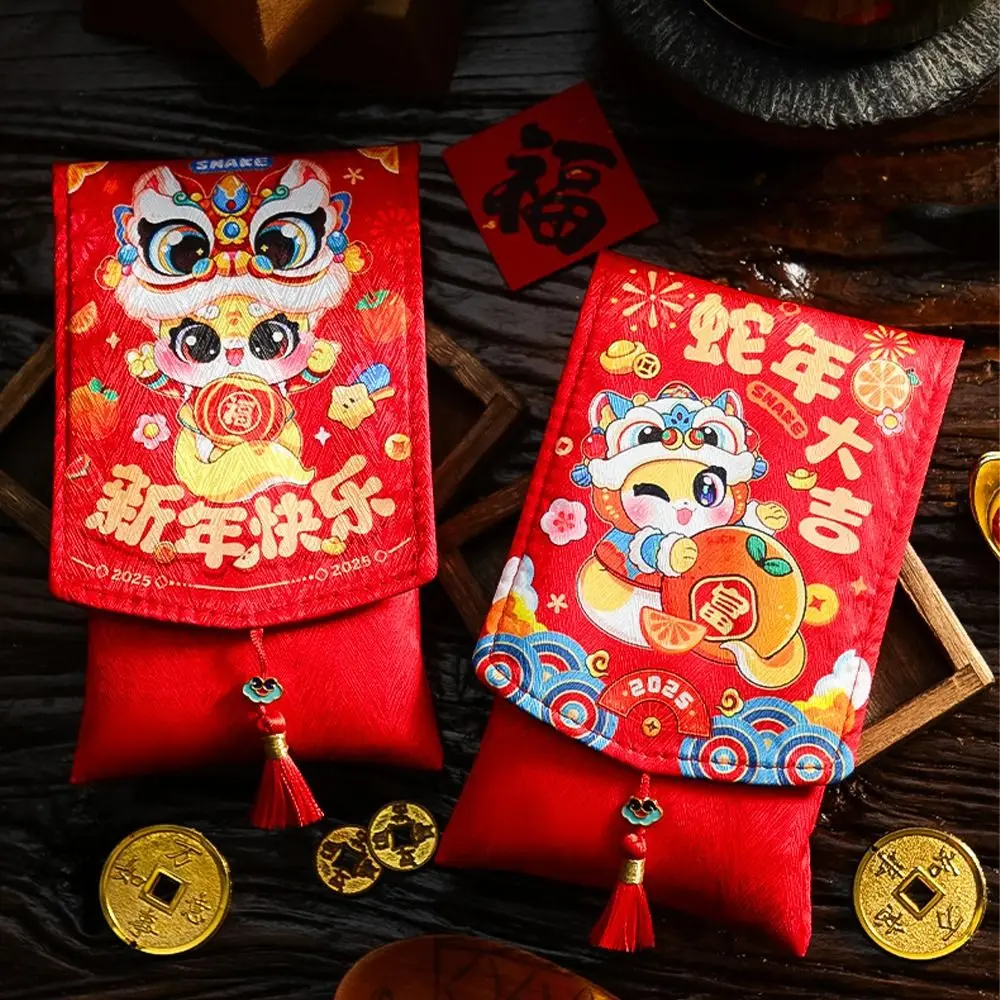 Cartoon Chinese 2025 Snake Year Red Envelopes Blessing Cloth New Year Lucky Envelopes with Tassel Hongbao Money Pocket Bonus