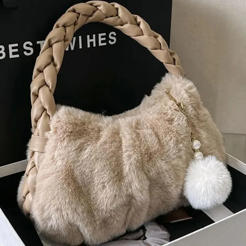 New Trend Autumn Winter Bag For Women Plush Handbags Fur Clutch Bag Purse Fluffy Shoulder Bag Luxury Designer Tote Hobos Bag