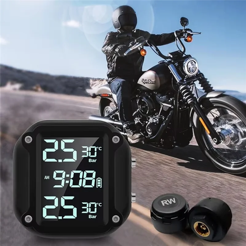 A80X-Tire Pressure Monitor System For Motorcycle,Digital Display With External Sensors,Real-Time Pressure Alerts