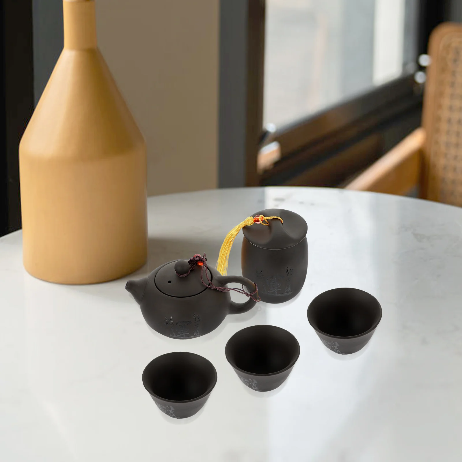 

Набор для чая из китайской фиолетовой глины, портативный дорожный комплект: чайник, чашки, контейнер для хранения, нескользящий, с тонкой текстурой, долговечный