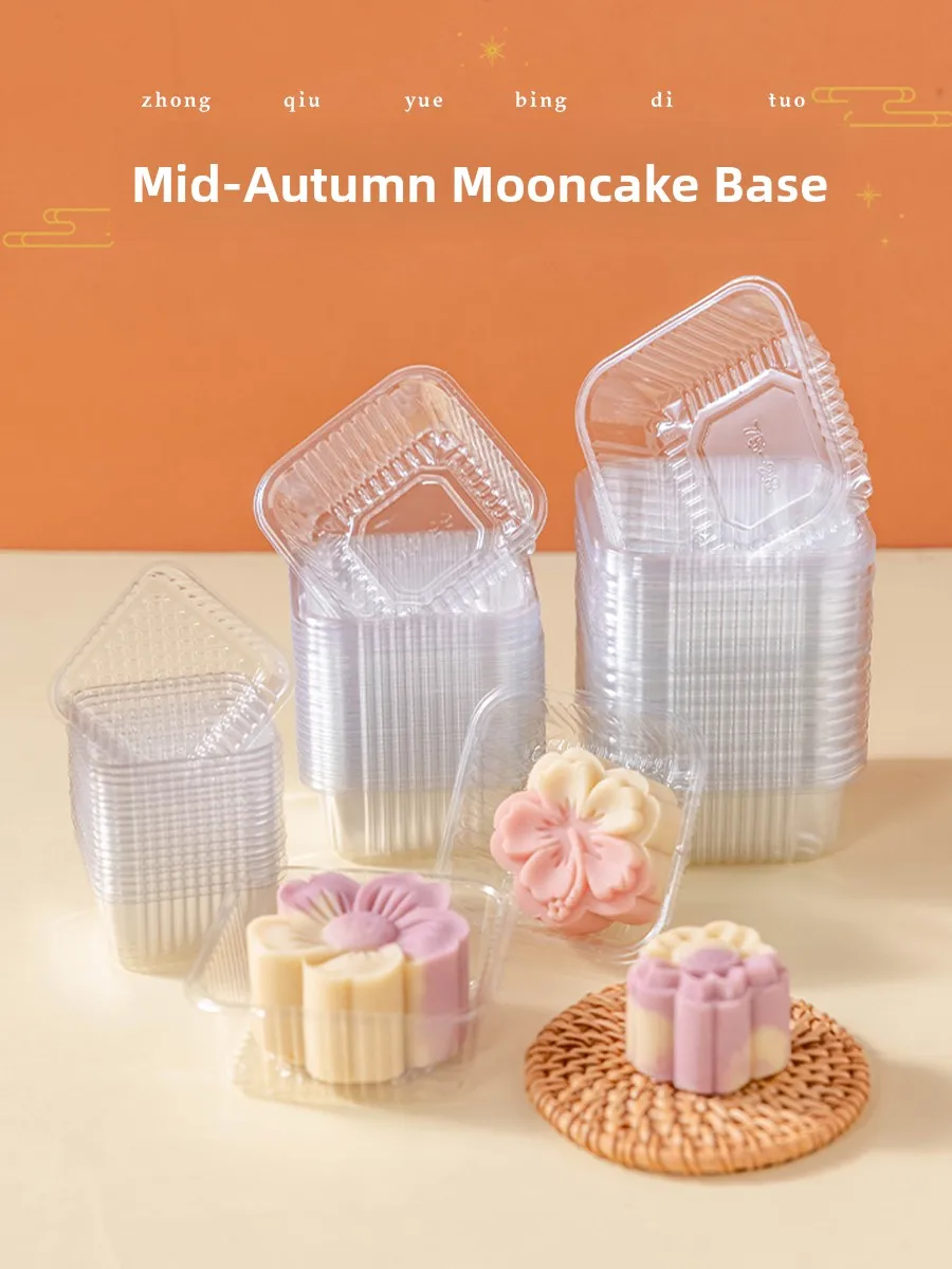 Scatola per paaging Mooncake in plastica Thiened con vassoio base trasparente een Torta di fagioli Pelle di ghiaccio 50g Quadrato rotondo interno per la cottura