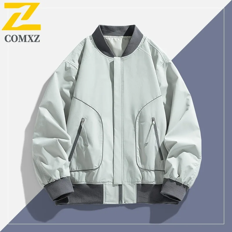 

​​COMXZ Men Spring Autumn Baseball Jacket American Style Stand Collar Outdoor Sport Coat Streetwear Style Breathable Windbreaker