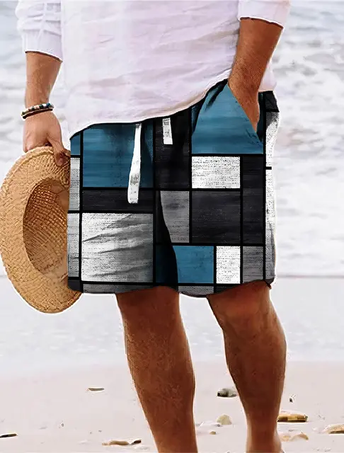 Męskie spodenki Letnie spodenki Szorty plażowe Sznurek 3D Druk graficzny Kolorowy blok Geometria Oddychający Miękki Shor Streetwear Hawajska