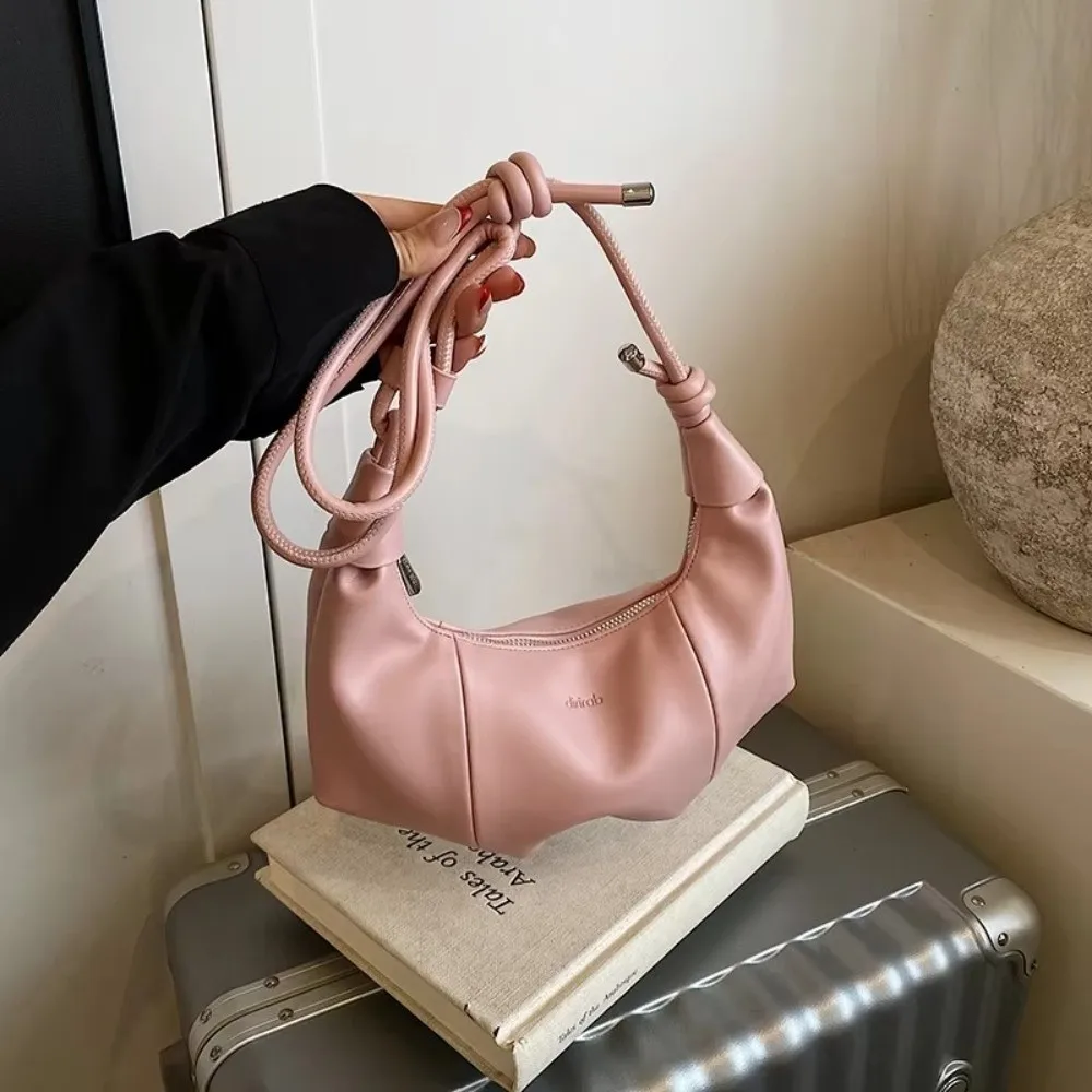 New Macaron Color Faux Leather Handbag Cloud Pleated Design Tote Bag Shiny Surface Elegant Evening Bag Women