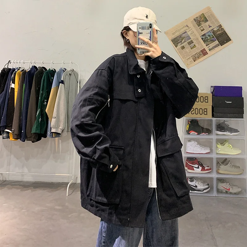 Cargo Jackets Men Autumn Winter Pockets Tech Wear Japanese Style Harajuku Stylish BF Couple Windbreaker Vintage Baggy Unisex