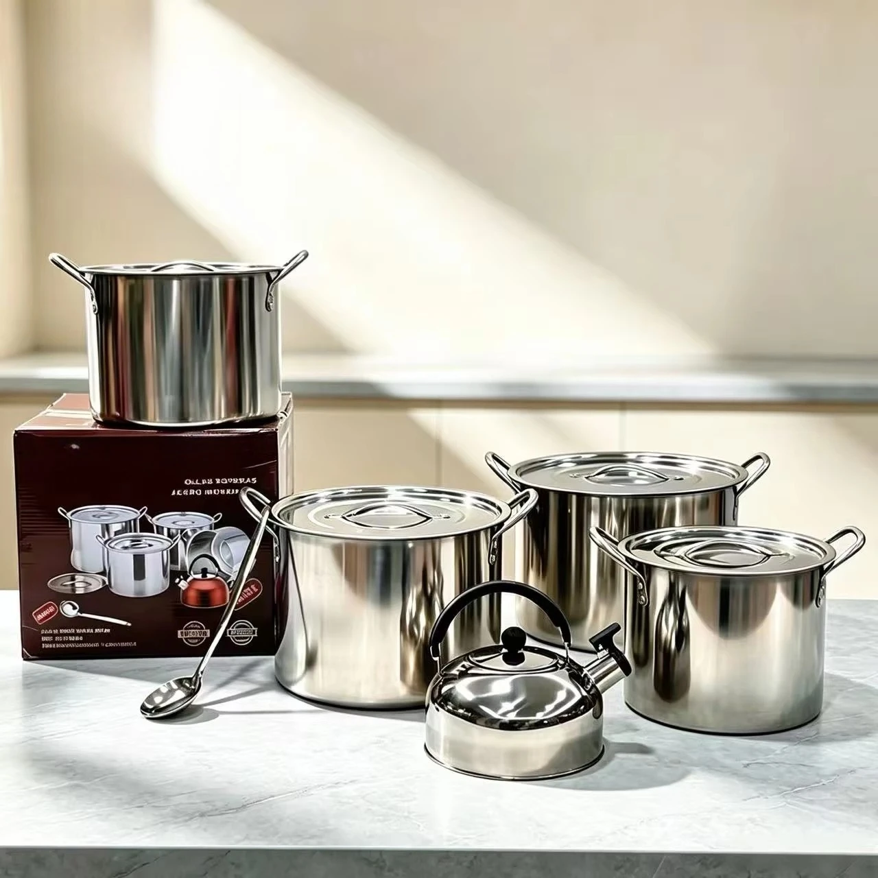 6pcs Stainless Steel Stock Pot Set Cookware Set with Kettle Large Cooking Pot with Lid Soup Pot Kit IS Kitchen Cooking Pots Set