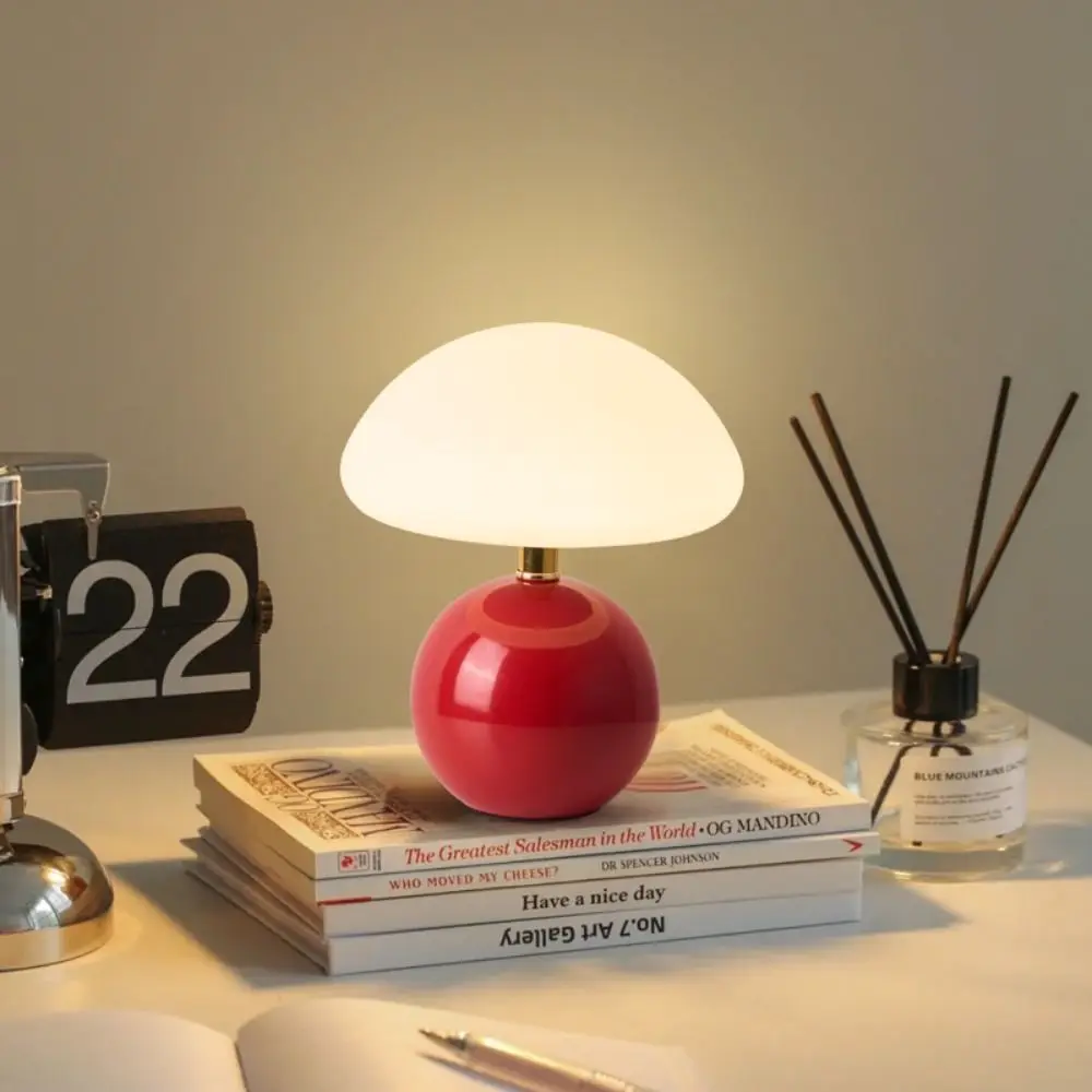 

Creative Creamy Style Mushroom Bedside Lamp USB Plug Gift Table Lamp Tri Color Dimming Decor Light Living Room