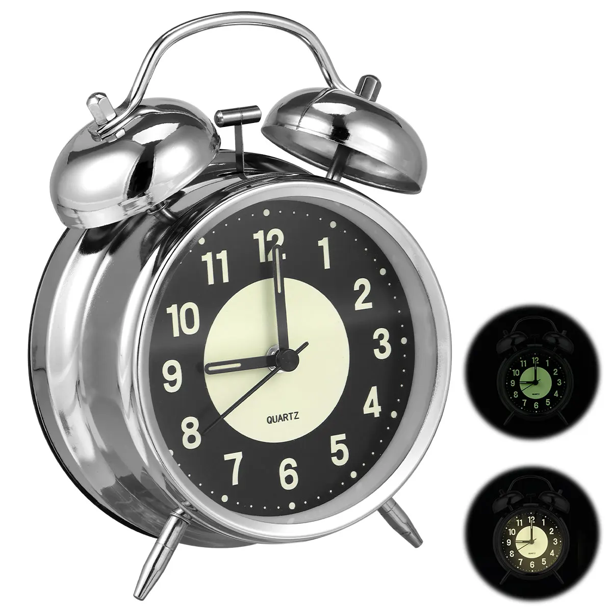 4 Inch Super Loud Alarm Clock for Heavy Sleepers Metal Retro Twin Bell with Backlight Quartz Analog Clock for Bedroom Bedsides