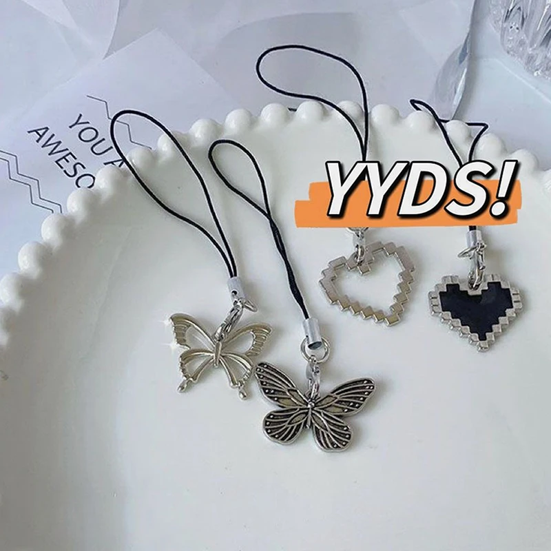 1PC Vintage Butterfly Heart Lanyards Phone Strap Decorative Pendant Keychains for Handbags Stylish Simple Jewelry