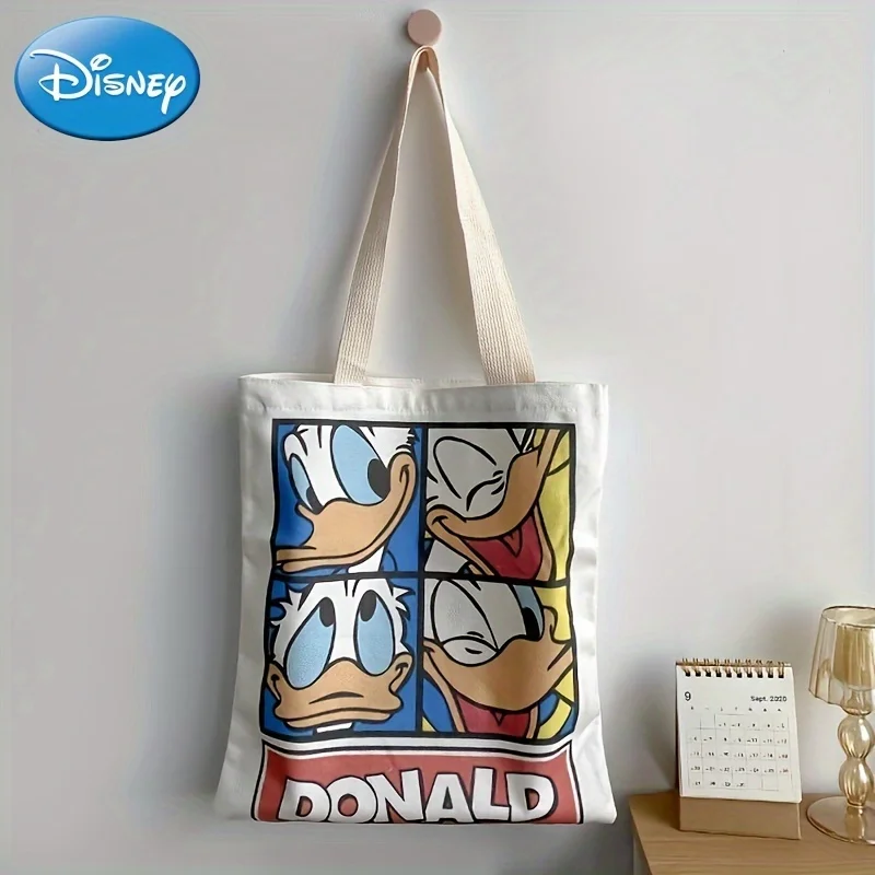 MINISO Disney Character Tote Bag Durable Canvas Mickey Friends Print Large Ideal for Shopping Books Large Capacity Shopping Bag