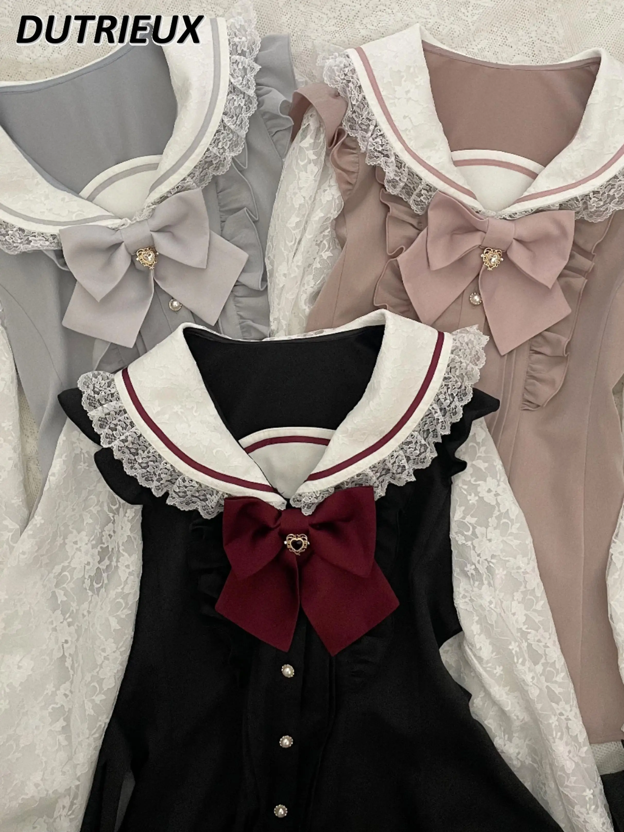 

2025 New Lace Sleeve Navy Collar Love Pendant Long Sleeve Dress and Bottom Shorts Mine Series Mass Production SC Two Piece Set