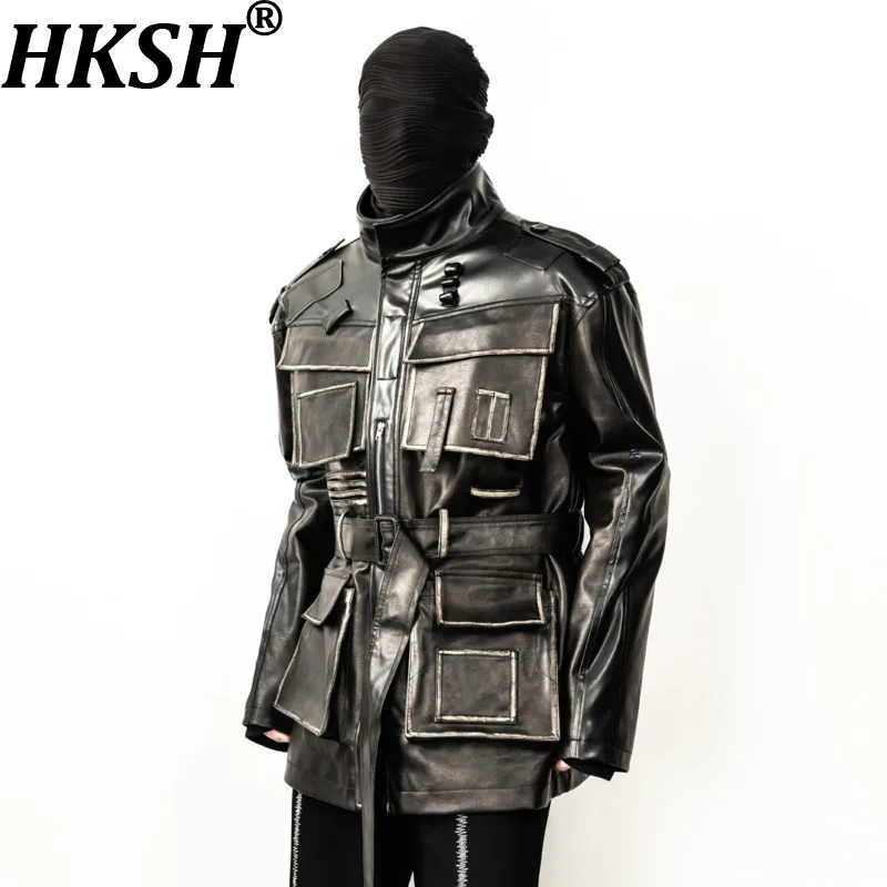 

Кожаная куртка HKSH в стиле Waste Land, ручная роспись, американский винтаж, сафари-стиль, уличный стиль, свободный крой, с карманами, шикарная, модная, HK20332