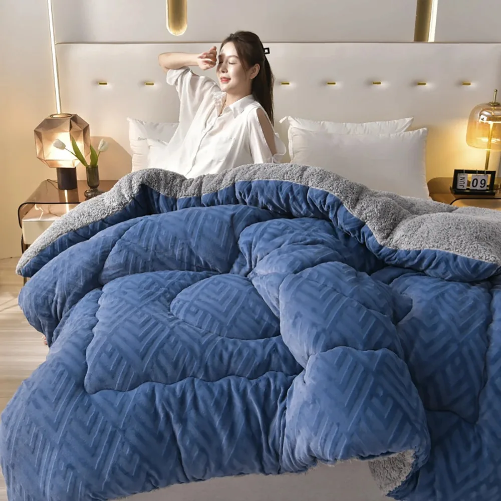 Autumn Winter Fleece Quilt Fluffy Warm Coral Flannel Casual Comforter Core for Bedroom Sofa Bed Soft Thickness Throw Blankets