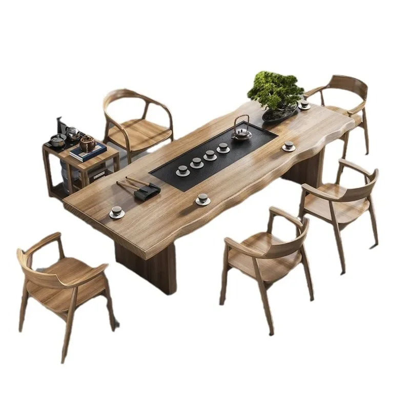 

New Chinese solid wood high-end large board and chair combination home office zen tea ro