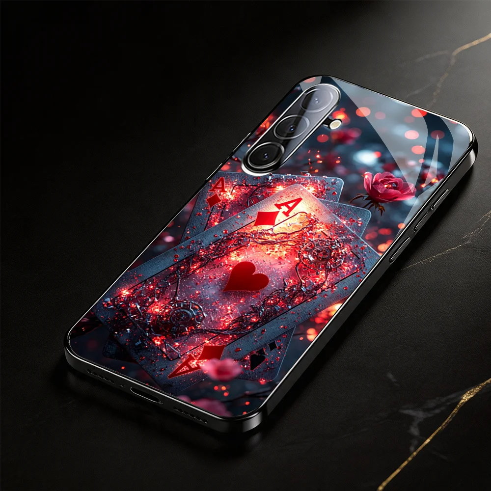 poker block A exquisite Tempered Glass TPU Fashion phone case for Samsung Galaxy S26/S25/S24/S23/S22/S21FE Ultra Plus Shockproof
