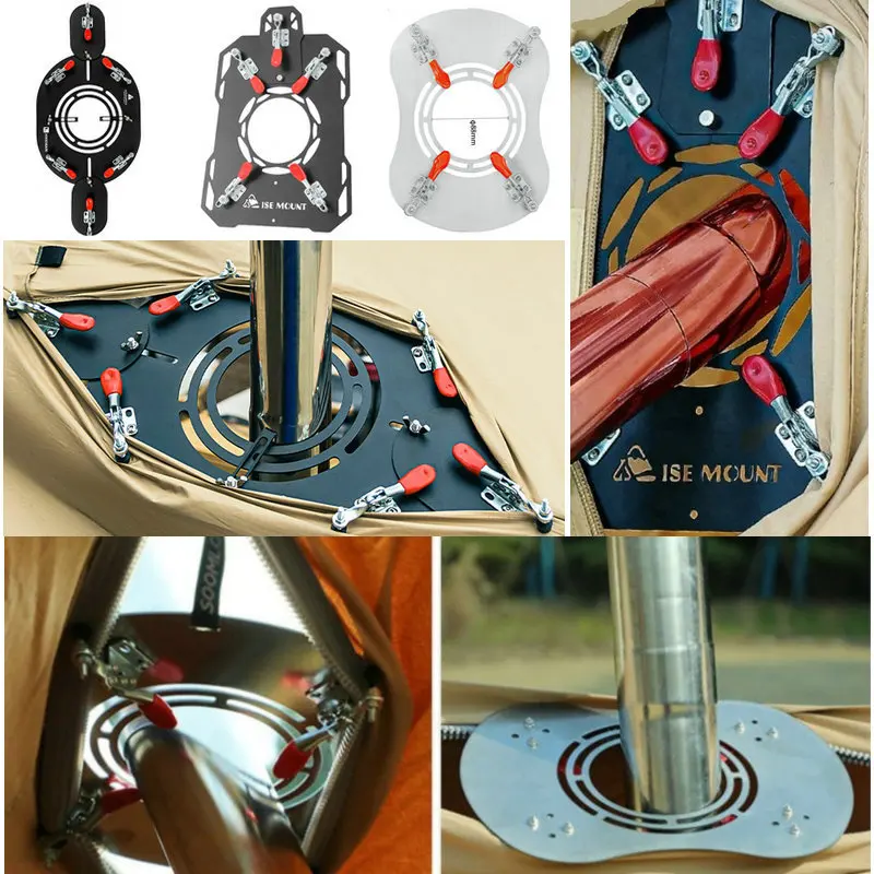 Tent Stove Jack with Chimney Hole Protection Flame Retardant Tent Chimney Anti-Scald Plate Clip-on Stove Jack Tent Chimney Guard