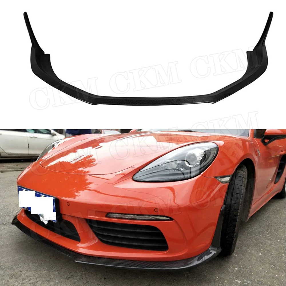 

CKMUUER Carbon Fiber Head Bumper Shovel Protector Front Bumper Lip Spoiler Fit For Porsche 718 Cayman Boxster Base S 2017 2018