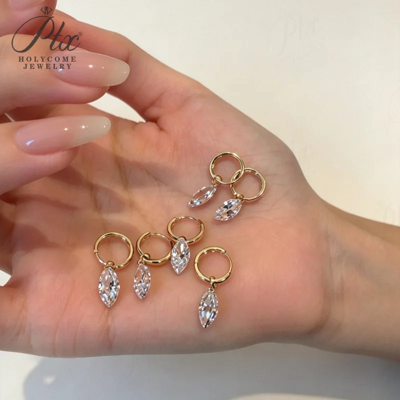 Markisenförmige Creolen mit Anhänger, 1 Karat, im Labor gezüchteter Diamant, Farbton DEF, Reinheit VS, 925er Sterlingsilber, Jubiläumsschmuck, Geschenkidee, Holycome Schmuck. – Detail 6