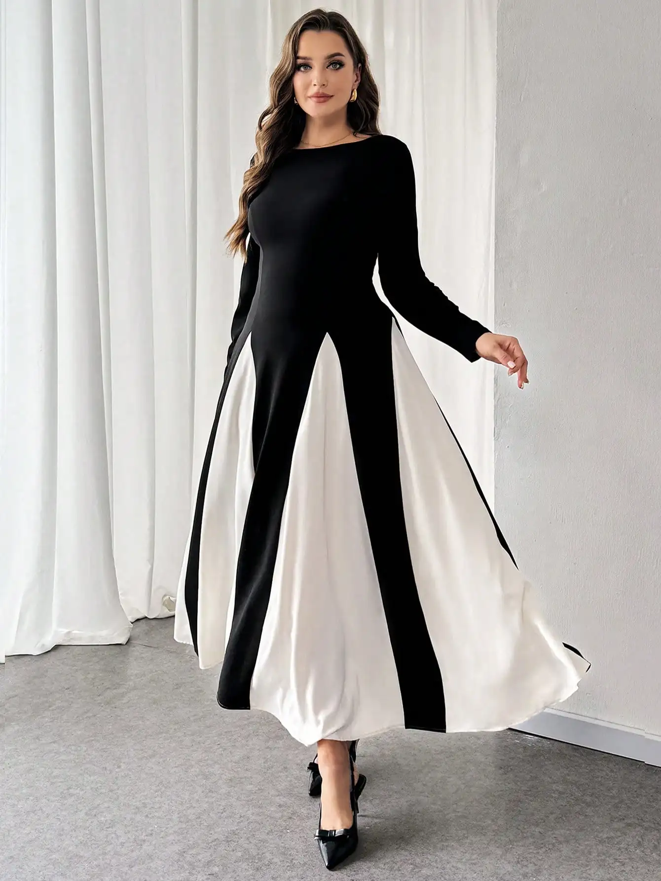 

Элегантное длинное платье с цветными вставками и пэчворком для женщин, для официальных мероприятий и повседневной носки