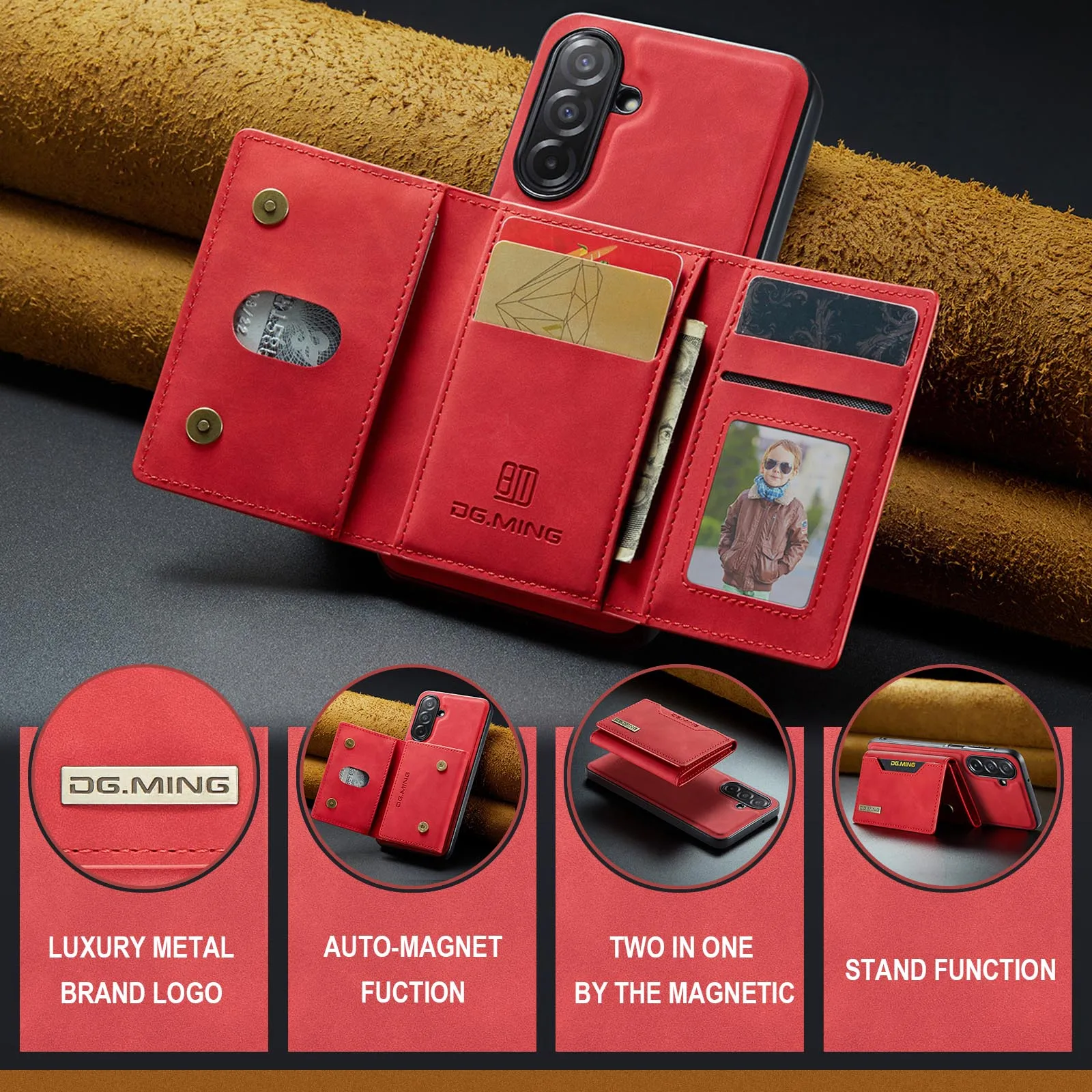 

Detachable Magnetic Foled Wallet Leather Phone Case for Samsung Galaxry S25 24 A36 A16 Wallet Card Holder Cover Coque