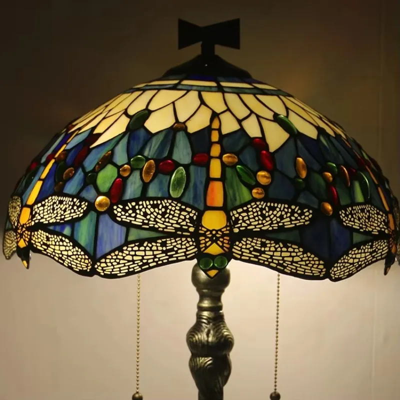 

Tiffany desk lamp stained glass lampshade, mosaic dragonfly base elegant desk lighting household desk lamp
