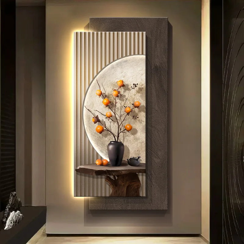 LED light three-dimensional sandstone porch decorative painting with light light corridor corridor hanging painting new Chinese