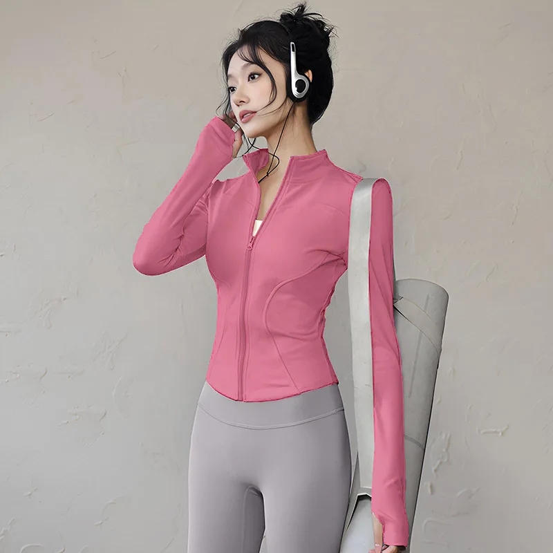 

Women's Sport Fitness Blouse Summer Slim Fit Quick Drying Zipped Shirt Casual Running Blusas Long Sleeved Slim Waist Sportswear