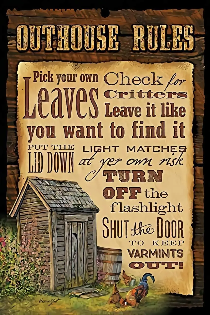 1p,Vintage Metal Tin Sign Bathroom Outhouse Rules Vintage Metal Tin Signs Home Bar Shop Decorations Coffee Sign Gift  Inch