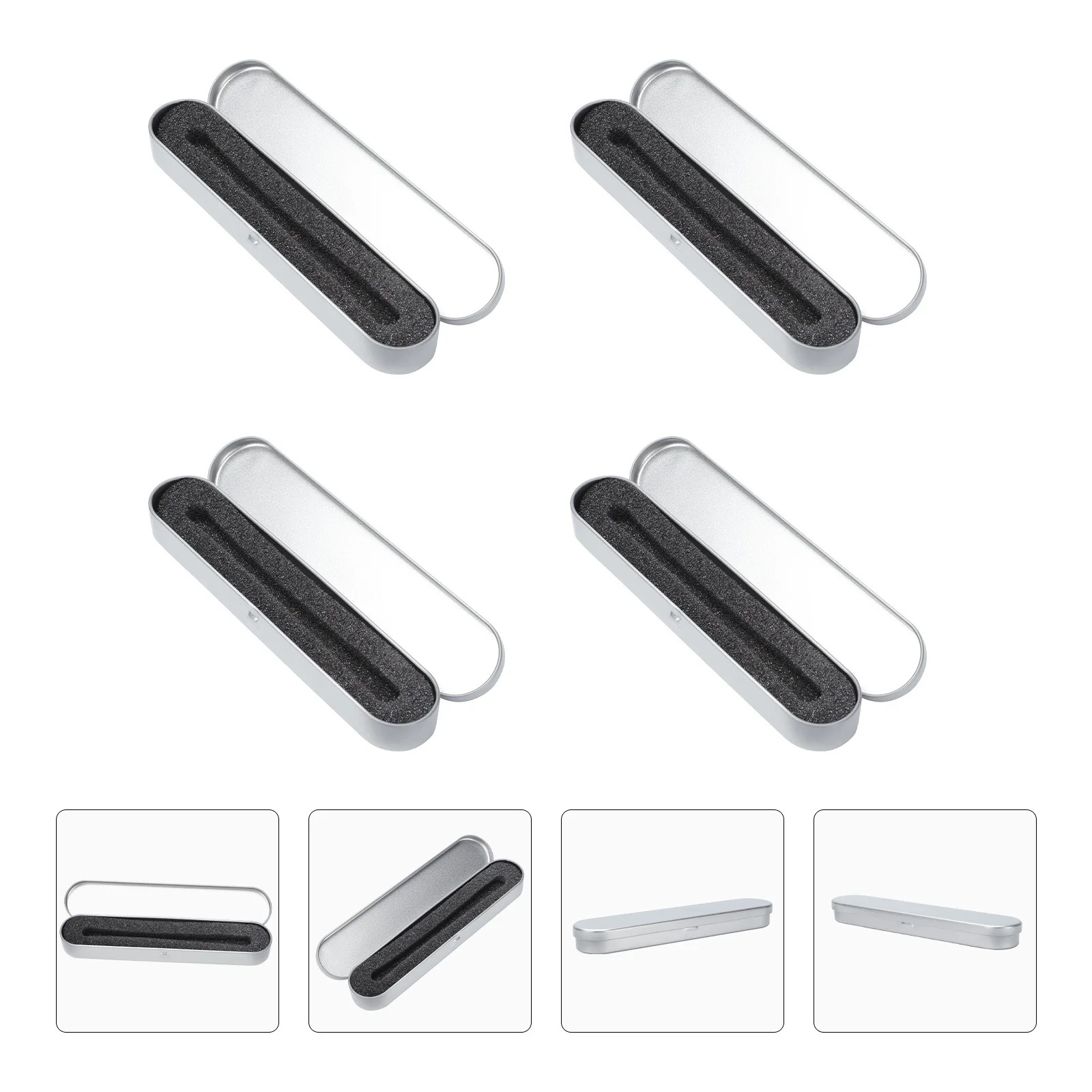 4 pcs Metal Pen Box Silver Square Tinplate Storage Case Waterproof Durable Organizer Gift Box Container For Students