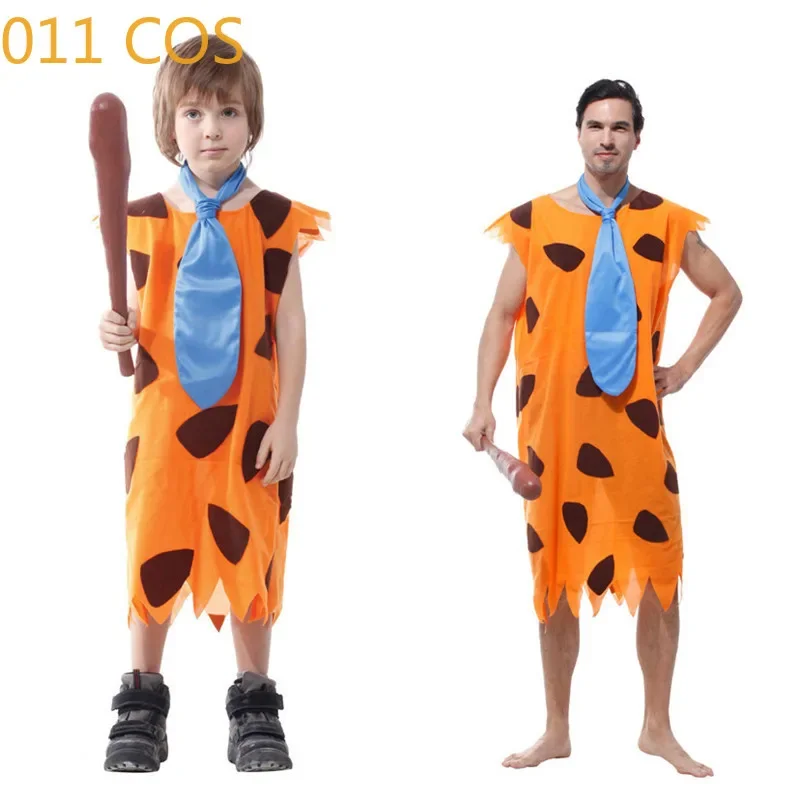 Fred Cosplay Anime Flintstones Costumes Adult Kid Primitive Savages Costume Orange Colthing Carnival Party Halloween