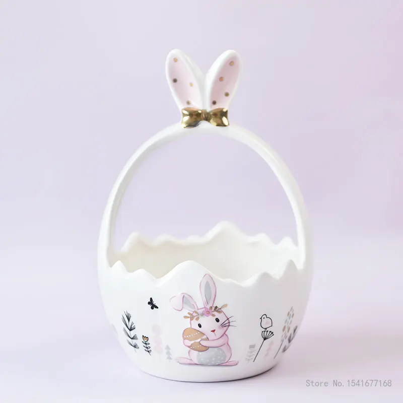 White Rabbit Shaped Ceramic Storage Basket, Cute Basket, Fruit, Cosmetics, Table Top, Home Decoration Ornaments