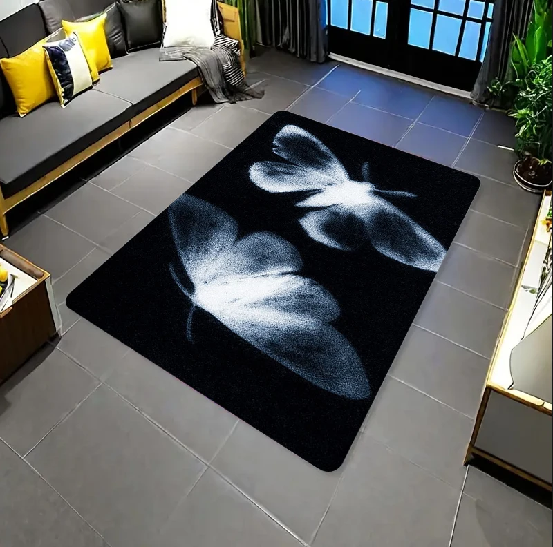 Ins Style Minimalist Butterfly Doormat, Black White Light Shadow Non-Slip Entry Mat, Aesthetic  Room Home Decor  Carpet