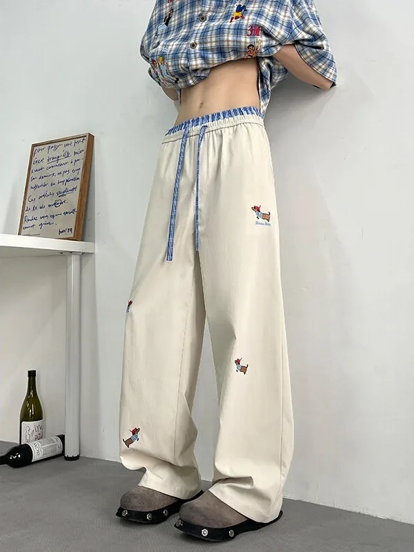 Thickened Fleece Wide Leg Casual Pants Men's 2026 New Style Lazy Loose Feel Autumn Winter Trendy Brand Embroidered Pants