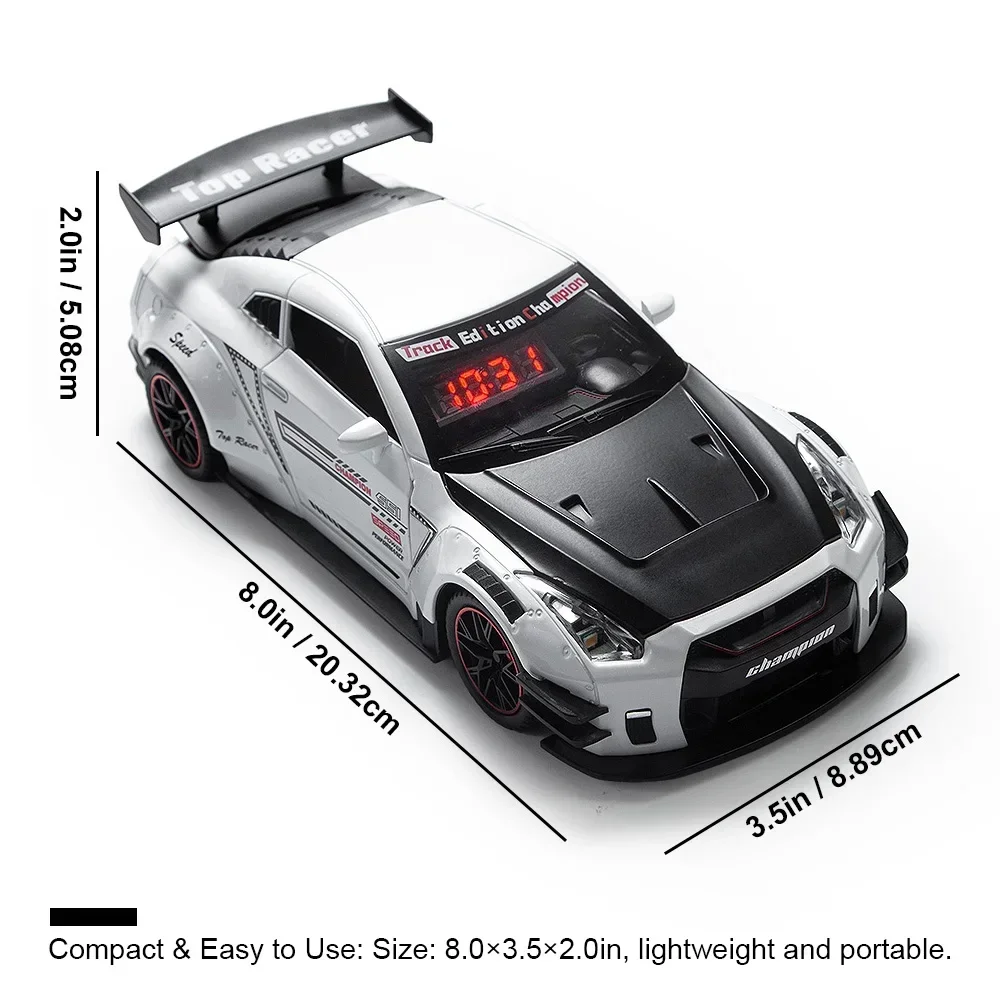 1SET Sports Hyper Car Alarm Clock, Alloy Body Remote Control Alarm Clock with Engine Sound, Spray Effect, LED Light