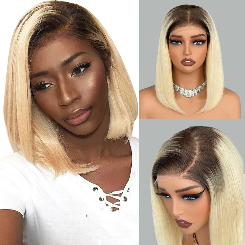 4/613 العسل شقراء مع جذور داكنة ملونة 13x4x1 الدانتيل جزء شعر مستعار للنساء شعر مستعار دانتيل شفاف البرازيلي عذراء شعر مستعار 180% #1