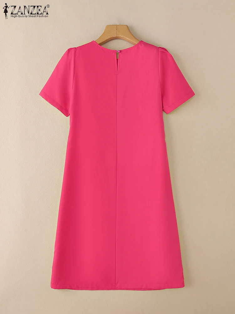 Zanzea commute escritório sólido midi vestidos coreano moda feminina elegante em camadas babados vestidos de mangas curtas o-pescoço robes femme