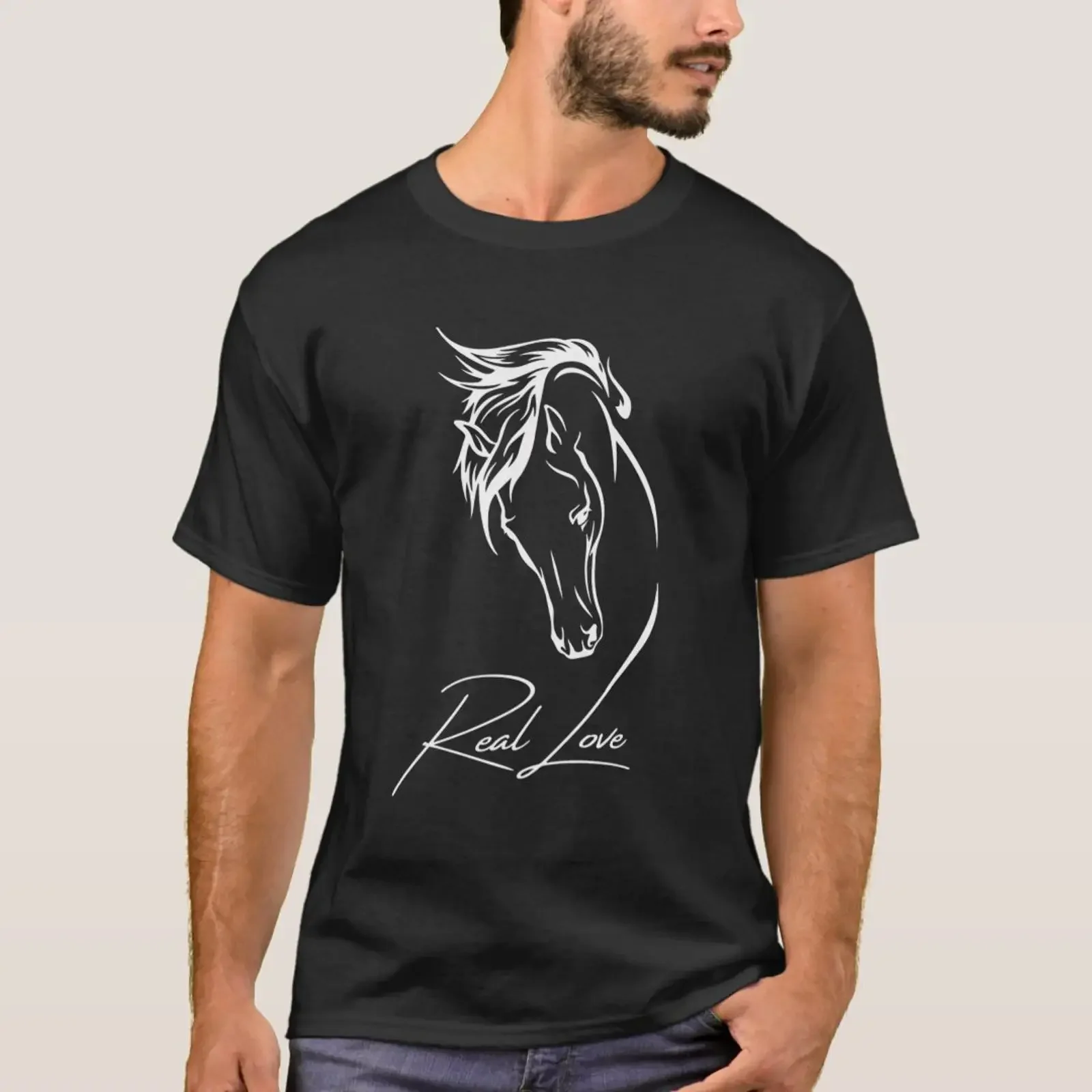 Ein Herz für Pferde Reiter Pferd mit Liebe T-Shirt Vintage-Waschung Oberteil für den Alltag Mode Herren Grafik Stilvoll Leicht
